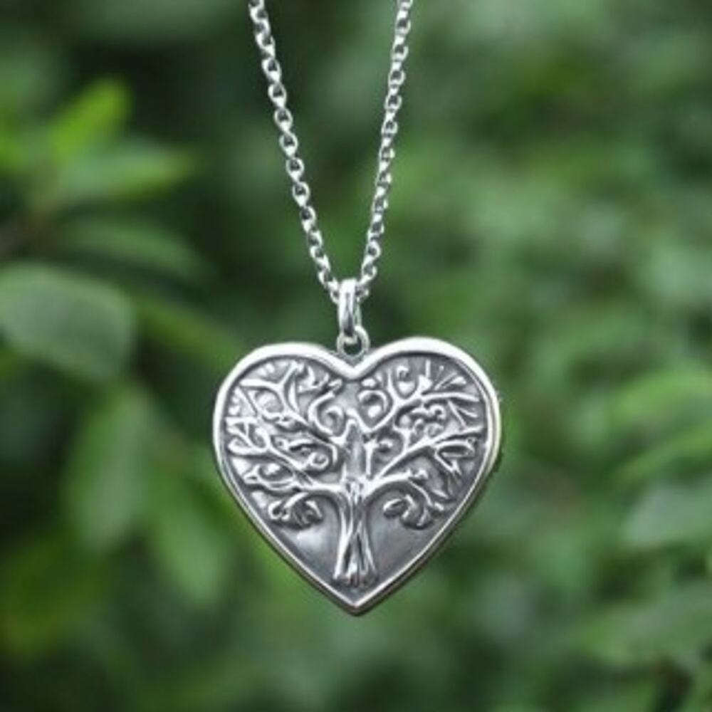 Tree of Life Heart Locket Necklace Sterling Silver Chain Symbolic Unisex Gift
